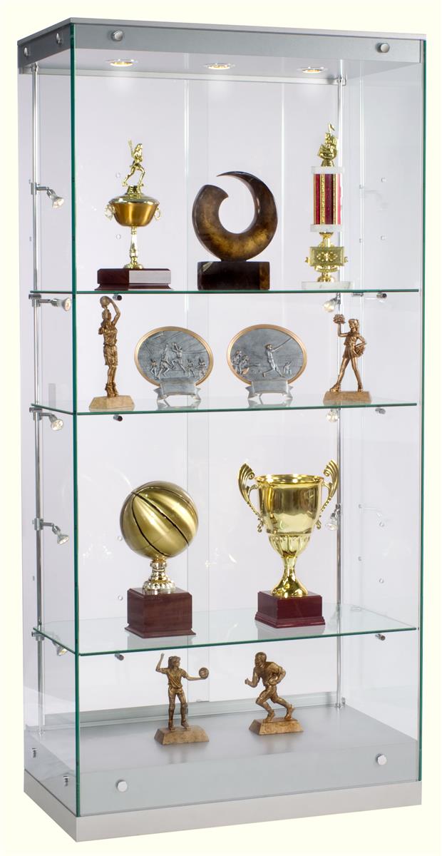 Award Display Case | Framless Glass Design, Silver Finish