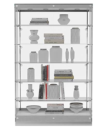 Contemporary glass display cabinets with five shelves and LED lighting