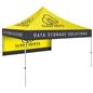 Personalized pop up tent backwall made from flame resistant polyester fabric