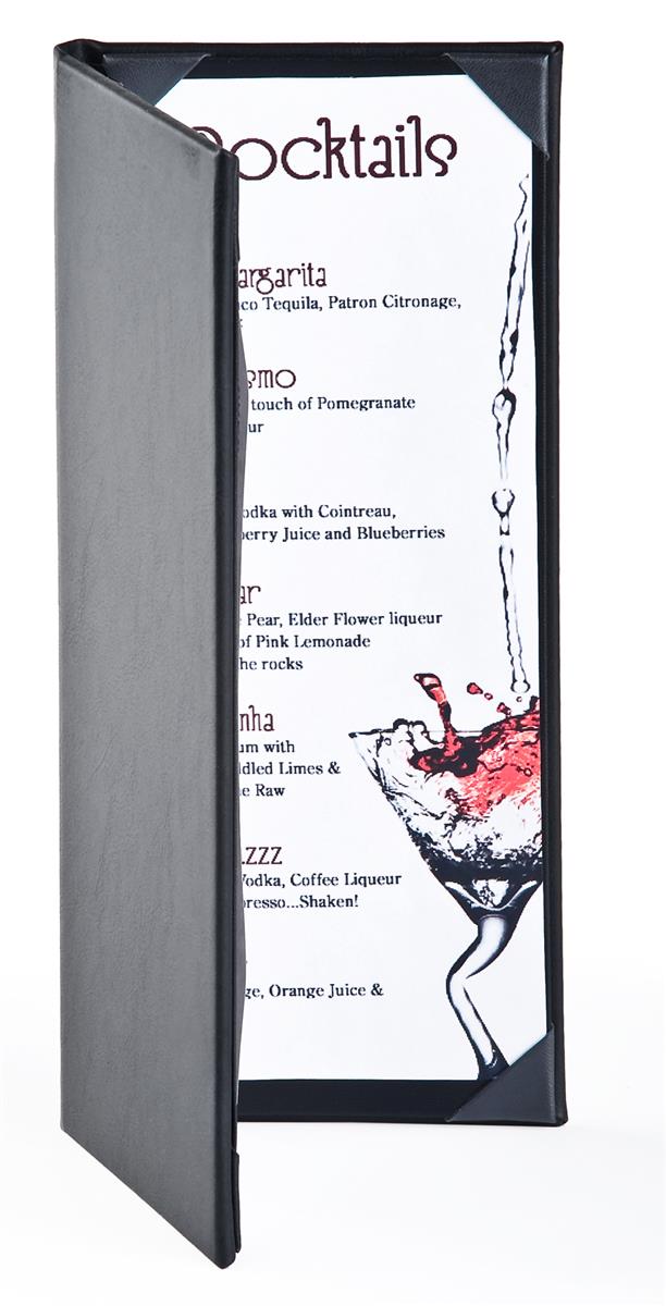Wine List Menu Covers Made of Premium Faux Leather - 4.25 X 11 Bar Menu 10-Pack Black, 4 Views 