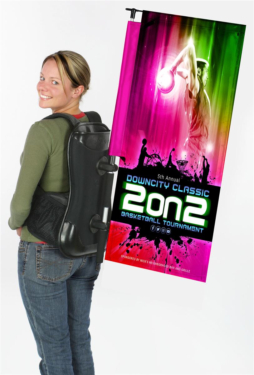 Advertising backpack signage set with backpack and banner