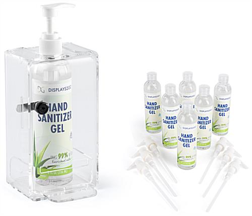 Locking acrylic tabletop sanitizer kit with clear holder