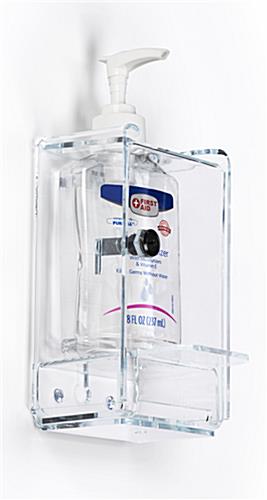 Locking acrylic hand sanitizer holder with keyholed back for wall mount