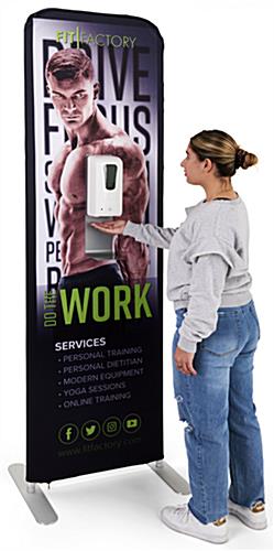 24 inch x 78.75 inch touchless hand sanitizer banner stand with an automatic cleansing dispenser 