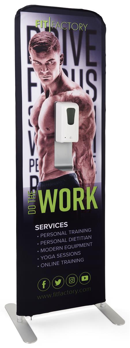 24 inch x 78.75 inch touchless hand sanitizer banner stand with custom graphics 
