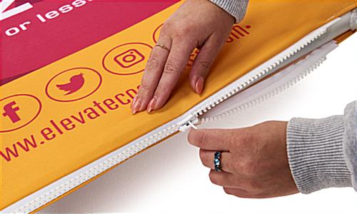 Touchless hand sanitizer banner stand with easy zipper closure  