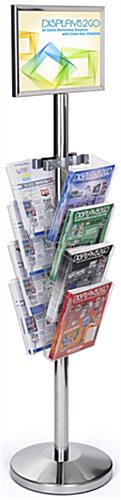 11 x 17 Floor Sign Stanchion with Magazine Rack, Chrome
