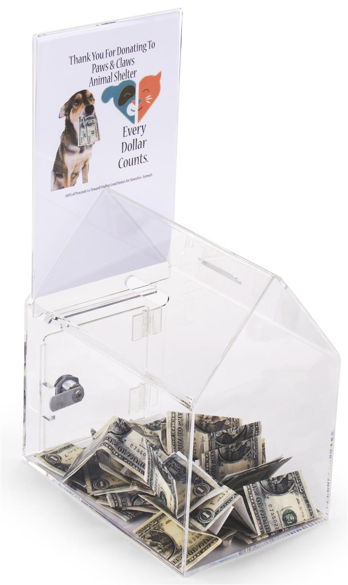 6x6x4 Acrylic Raffle Suggestion Box with Header Front Holder & Lock! Charity 