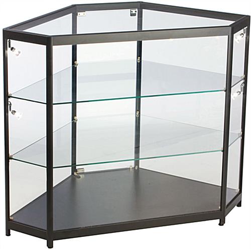 LED Glass Counter Corner with 2 Adjustable Shelves