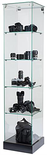 Tower Display That Has A Frameless Glass Design - Assembly Required Black Laminate Finish