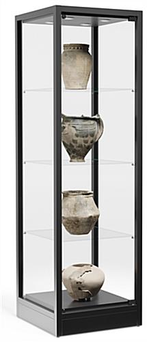 Glass tower display case with three shelves