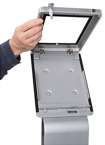 Secure tablet stand with aluminum enclosure