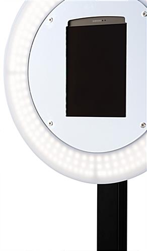 Anti-theft iPad photo booth stand with light ring and tablet enclosure reinforced with security screws