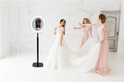 iPad photo booth stand with an illuminated light ring 