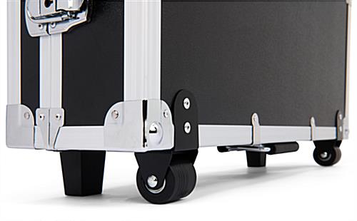 Locking hard photo booth travel case with two non-locking wheels and feet 