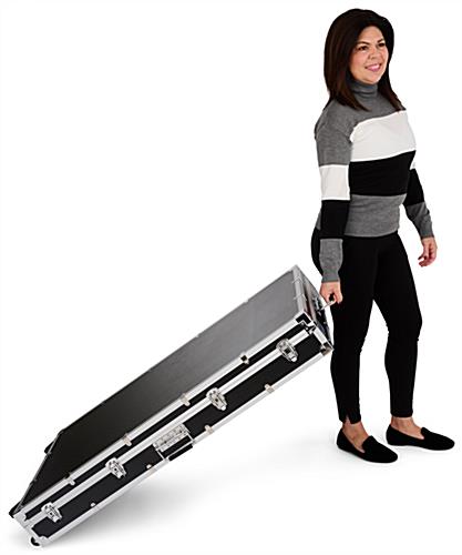 Locking hard photo booth travel case rolls easily 