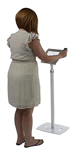 Silver Height Adjustable iPad Donation Kiosk is Square Reader Compatible 