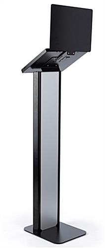 Black and silver customizable tablet info kiosk with integrated cable management