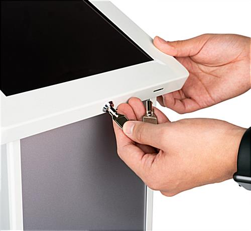 Lockable silver and white iPad panel kiosk