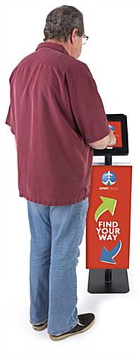 Convertible printed double tablet kiosk with accessible floor standing height