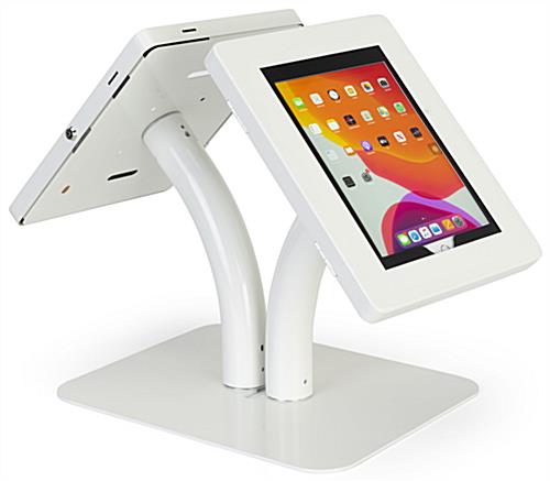 Floor to counter dual sided tablet kiosk with easy height configuration