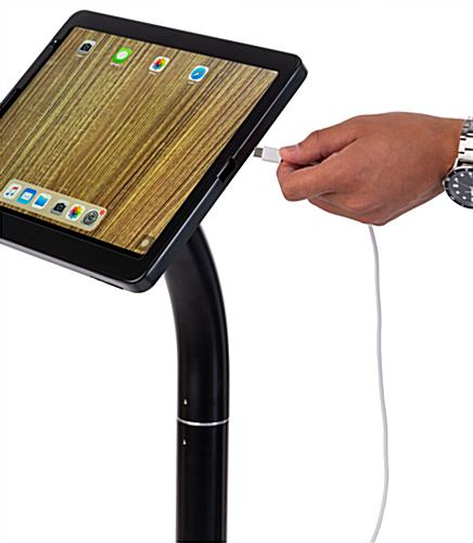 Adjustable iPad pro 12.9" floor stand with charging port opening 