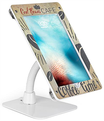 Custom secure flexible iPad 12.9 stand with personalized graphics