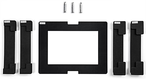 Tablet kiosk stand with included foam pads and face plates for device fitting