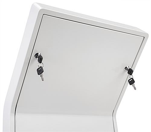 White iPad Floor Stand Kiosk | Stable Standalone Tablet Lock Box