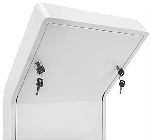 Floor stand for tablet secure compartment with built-in wire management