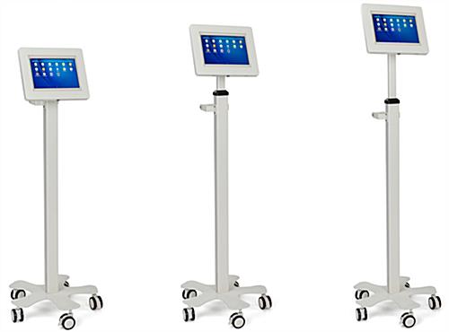 Rolling healthcare tablet kiosk with height adjustable pole 