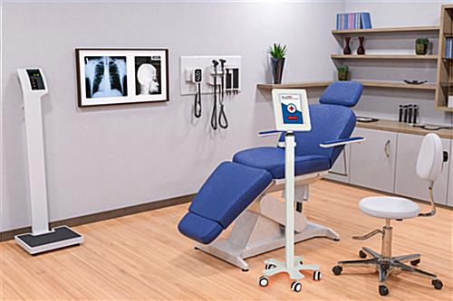 Rolling healthcare tablet kiosk with ease of mobility 