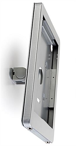 Secure iPad wall mount with twisting abilities to capture multiple angles 