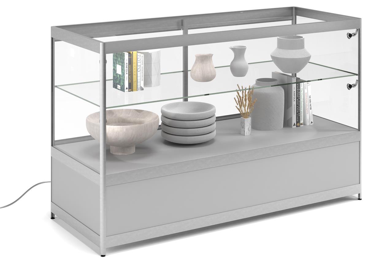 Glass Store Counter With Led Lights | Built-In Storage Cabinet