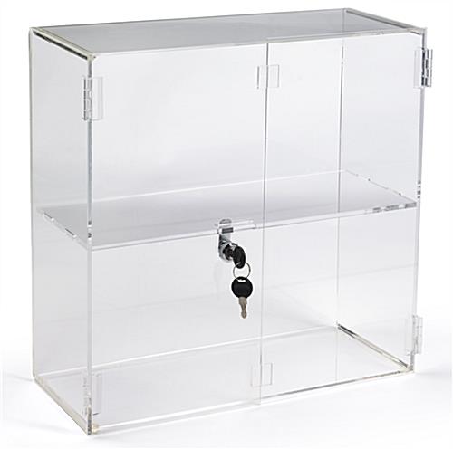 Clear Acrylic Counter Display Case Locking Cabinet with Fixed Shelving