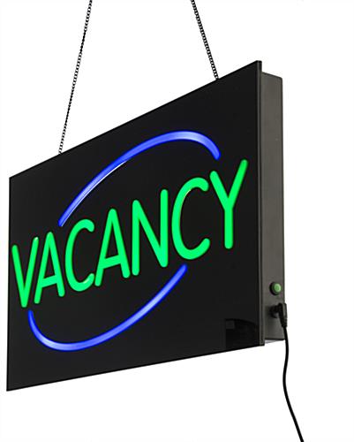 LED “Vacancy” Sign with Neon Green and Blue Lighting