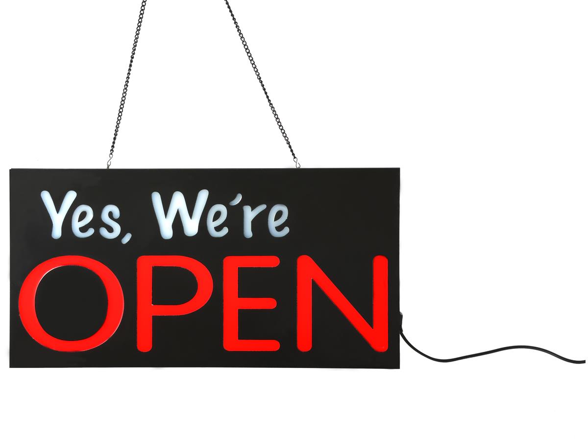 We're Open Sign | 17 X 9 Inch Window Hanging Display