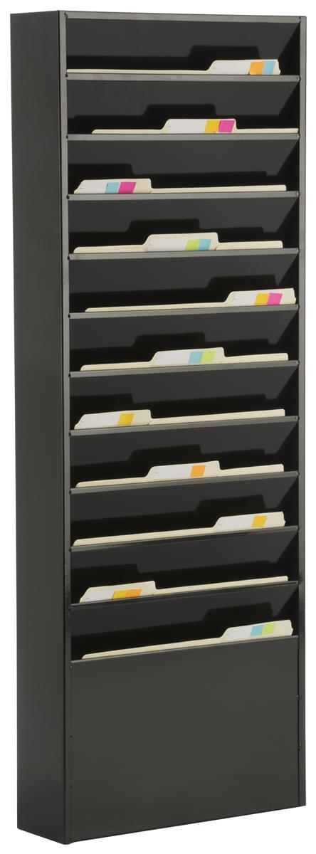 Displays2go Office File Folder Wall Rack with 11 Tiered Pockets JMFF11PTY Putty/Powder Coated Steel Medical Chart Folders 