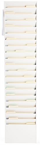 White steel wall file organizer offers a 20-pocket system