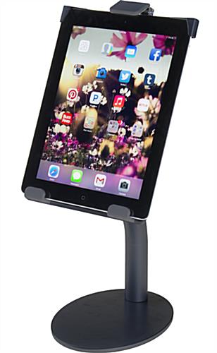 Black iPad Countertop Mount Holds Tablets in Portrait or Landscape
