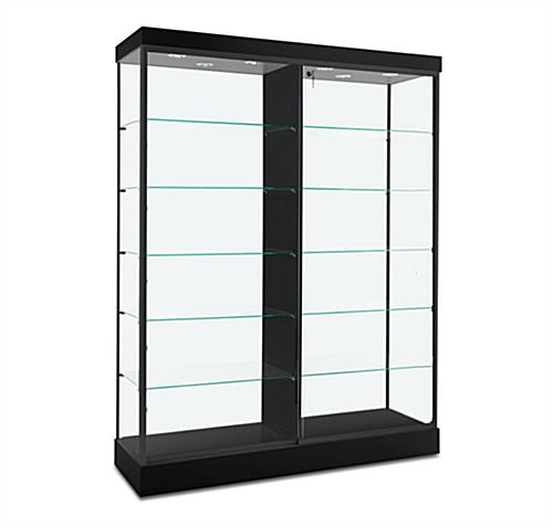 48 Glass Display Case w/Framless Design, Adjustable Shelves, Sliding Door  - Black