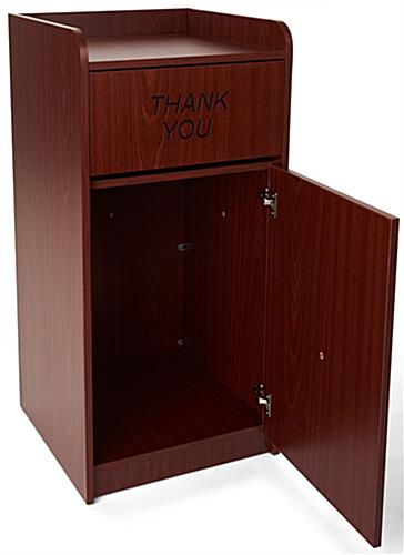 Wooden restaurant trash can with a recessed Top Tray Area
