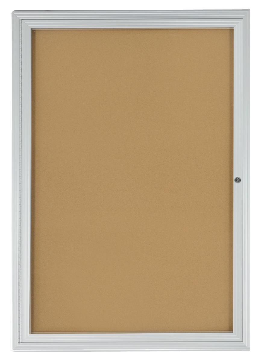 Cork Bulletin Boards | 24 x 36 Enclosed w/ Locking Door - Silver