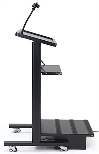 Mobile lectern with custom backlit graphic with 6 inch stepper for additional height