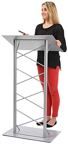 Silver LCT4PSTPSL Displays2go 25-Inch Truss Floor Lectern with Interior Shelf Aluminum and Steel 