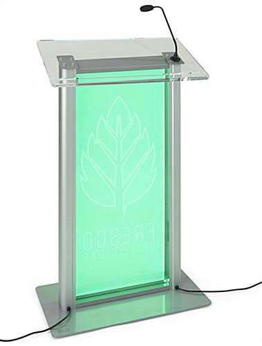 Custom LED clear acrylic lectern with power cord attachments