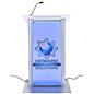 Frosted acrylic light up podium with logo and 16 LED colors