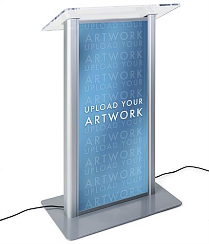 Custom LED clear acrylic lectern offers a replacement graphic