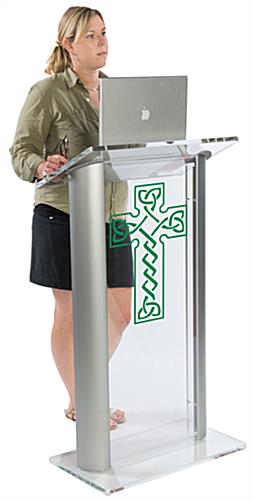 Acrylic Pulpit with Celtic Cross & 0.5" Thick Lip for Holding Presentation Notes
