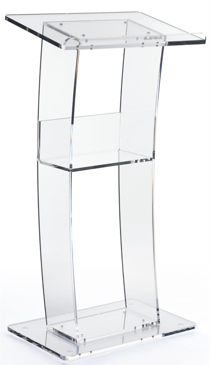 Curved Clear Front Acrylic Panel Lectern FixtureDisplays 44.3 Tall Podium for Floor Dark Grey 19658-GREY-CLEAR-NF 